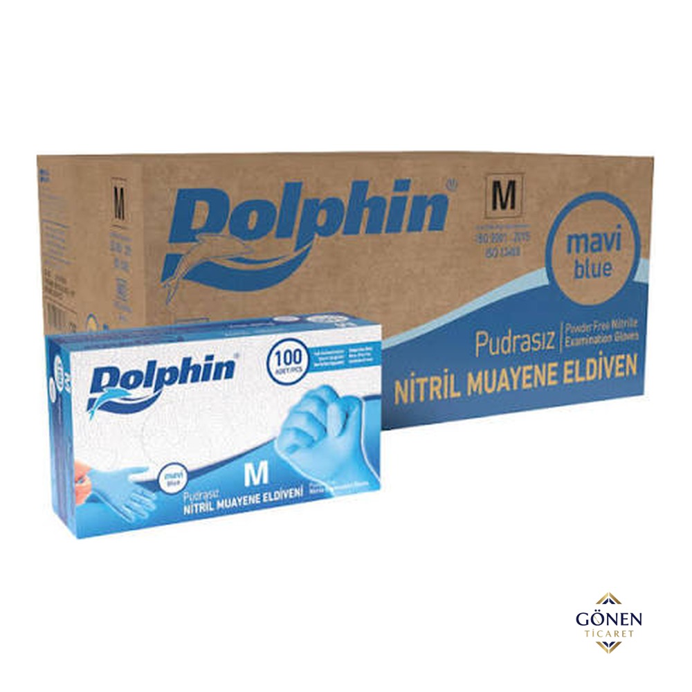 Dolphin Mavi Nitril Muayene Eldiveni Pudrasız